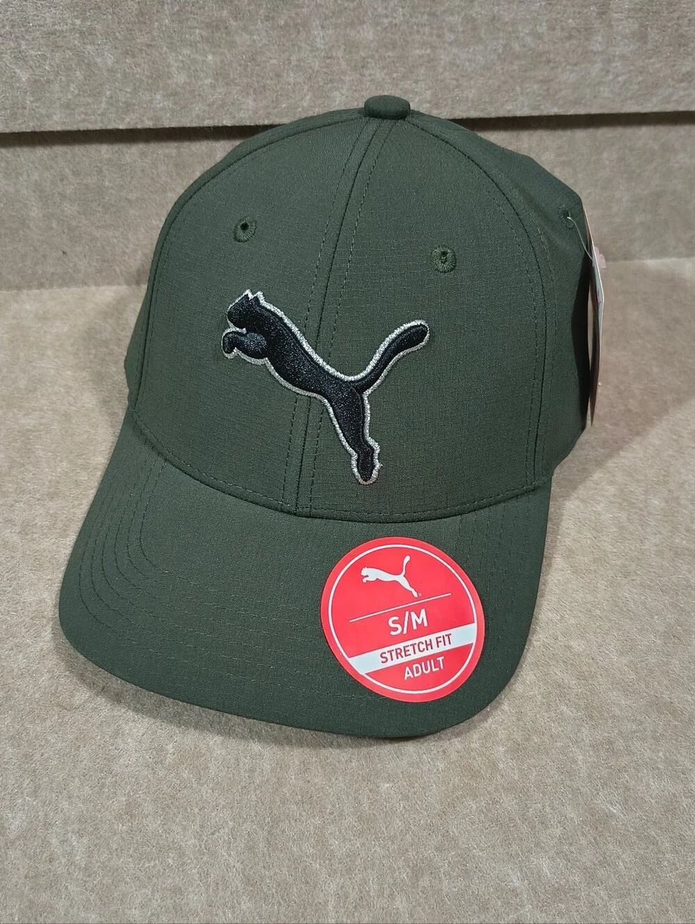 Puma Olive Green Stretch-Fit Cap with Embroidered Logo S/M
